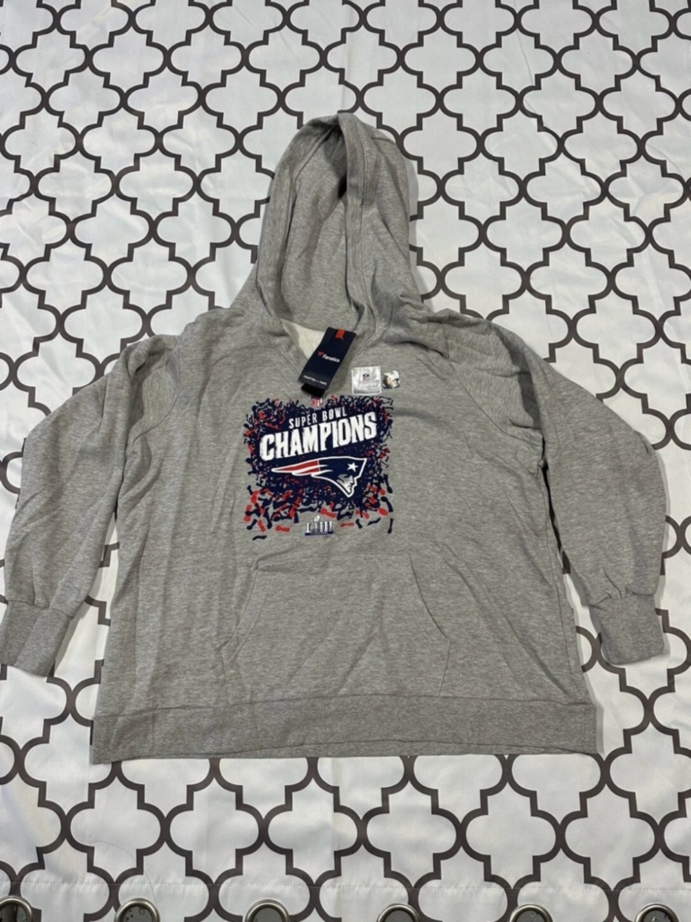Fanatics Sweater Women’s 2XL Gray New England Patriots Superbowl LII Hoodie New